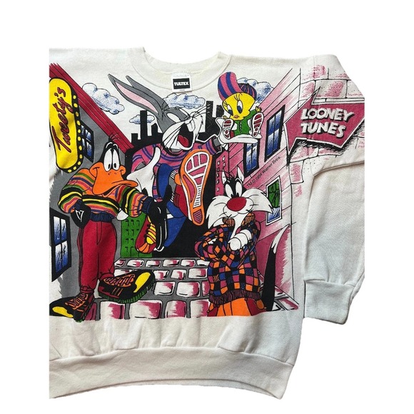 Vintage 90s Looney Tunes Crewneck Sweatshirt Bugs Bunny Daffy Sylvester - Picture 1 of 5